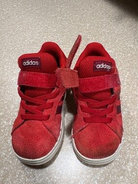 adidas Kids Red Suede Velcro & Lace Sneakers